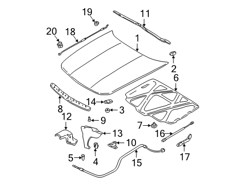 2004 Oldsmobile Alero Hood & Components Latch Asm-Hood Primary & Secondary Diagram for 22610694