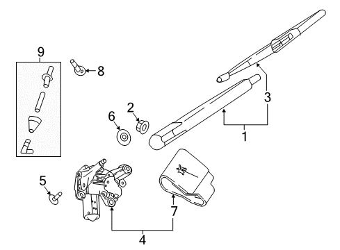 2019 Nissan Rogue Sport Wiper & Washer Components Back Window Washer Nozzle Assembly Diagram for 28970-DF30A