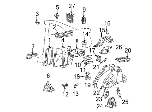 2003 Toyota Solara Inner Structure - Quarter Panel Shield Diagram for 61078-AA010