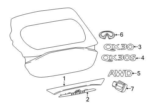 2017 Infiniti QX30 Parking Aid Finisher Assy-Back Door, Center Diagram for 90816-5DA0A