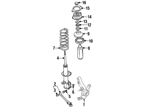 1994 Ford Aspire Front Suspension Components, Lower Control Arm, Stabilizer Bar Lower Control Arm Diagram for F4BZ-3078-A