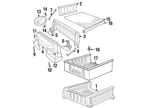 1994 GMC K1500 Pickup Box Assembly, Front & Side Panels, Floor Bolt/Screw-Pick Up Box Cargo Tie Down Eye Diagram for 15987249