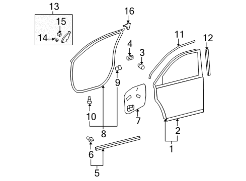 2012 Toyota Highlander Front Door Garnish, Door Frame, LH Diagram for 67664-0E010