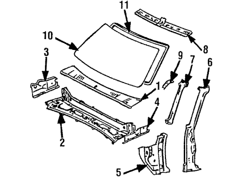 1989 Toyota 4Runner Windshield Header & Components Windshield Wiper Arm Assembly Diagram for 85210-89102