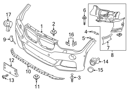 2019 BMW X1 Front Bumper Adapter Underbonnet Screen Diagram for 51118059921