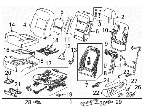 2016 GMC Yukon Driver Seat Components Seat Frame Bracket Diagram for 22878527
