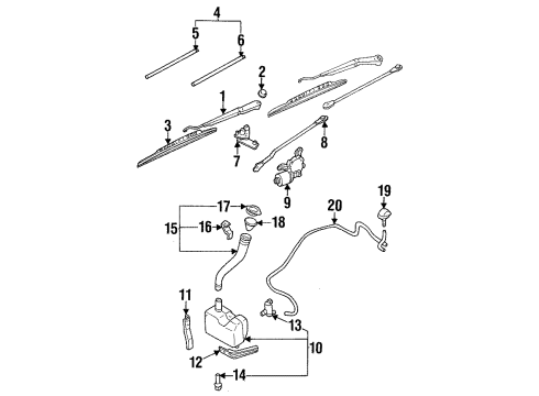 1995 Nissan 240SX Wiper & Washer Components Window Wiper Blade Assembly Diagram for B889M-52540