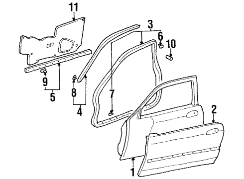 1998 Acura CL Door & Components Weatherstrip, Driver Side Door Diagram for 72350-SV2-013