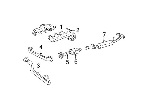 2000 GMC K2500 Exhaust Components, Exhaust Manifold Exhaust Tail Pipe Assembly Diagram for 15009722