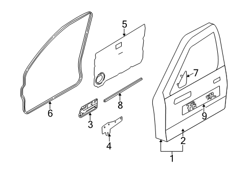 1998 Nissan Frontier Front Door & Components, Exterior Trim Regulator Assy-Door Window, Rh Diagram for 80720-3S500