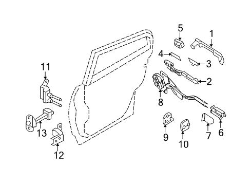 2010 Infiniti G37 Rear Door Bracket-Outside Handle, LH Diagram for 82611-JK00A