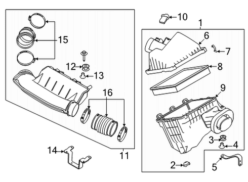 2021 Nissan Frontier Filters Air Cleaner Housing Diagram for 16528-9BT1A