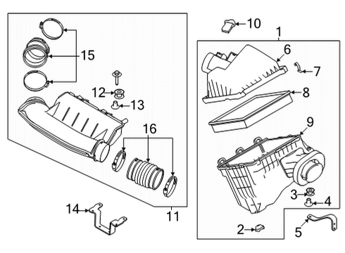 2021 Nissan Frontier Filters Air Cleaner Housing Cover Diagram for 16526-9BT1A