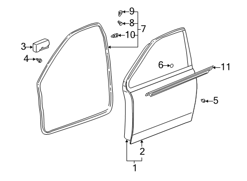 2005 Toyota Echo Door & Components Belt Weatherstrip Diagram for 68210-52020