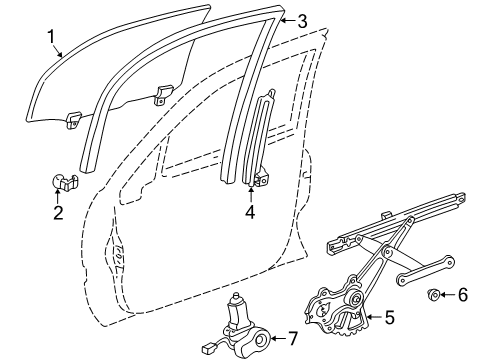 2007 Lexus LX470 Front Door Run, Front Door Glass, RH Diagram for 68141-60042