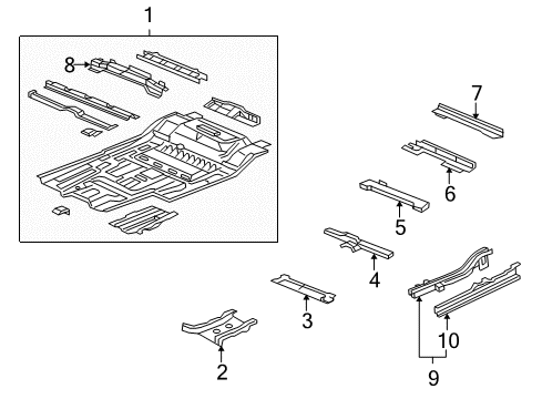 2010 Honda Ridgeline Floor & Rails Panel Sub, Floor Diagram for 65200-SJC-A02ZZ