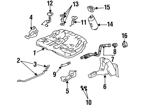 1996 Honda Prelude Fuel System Components Canister Assembly Diagram for 17300-SS0-A41