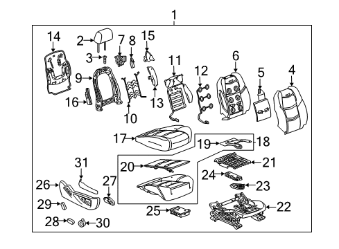 2020 Chevrolet Tahoe Passenger Seat Components Headrest Guide Diagram for 84171446