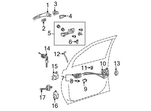 2008 Toyota Sienna Front Door - Lock & Hardware Handle Cover Diagram for 69217-AE020-A0