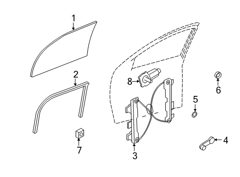 2008 Ford Focus Front Door Door Glass Diagram for 8S4Z-5421410-A