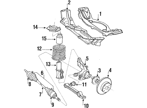 1987 Toyota Tercel Front Suspension Components, Lower Control Arm, Stabilizer Bar Shock Absorber Assembly Diagram for 48510-16690