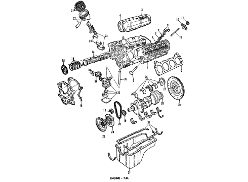 1985 Ford E-250 Econoline Club Wagon Engine Parts, Mounts, Cylinder Head & Valves, Camshaft & Timing, Oil Pan, Oil Pump, Crankshaft & Bearings, Pistons, Rings & Bearings Oil Pan Diagram for E7TZ6675E