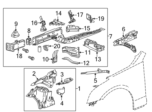 2018 Cadillac ATS Structural Components & Rails Rail End Diagram for 23194902