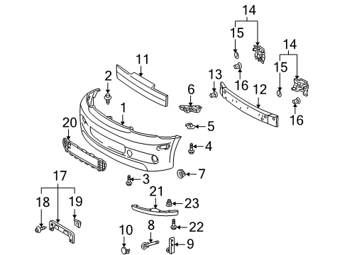 2006 Scion xA Front Bumper Bumper Cover Side Bracket Diagram for 52147-16080