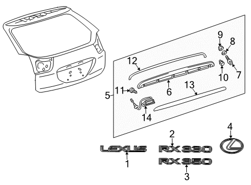 2008 Lexus RX350 Exterior Trim - Lift Gate Lock Switch Diagram for 84840-08010