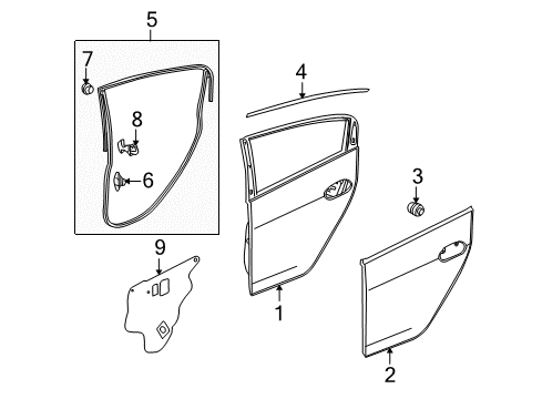 2011 Honda Insight Rear Door Weatherstrip, R. RR. Door Diagram for 72810-TM8-A02