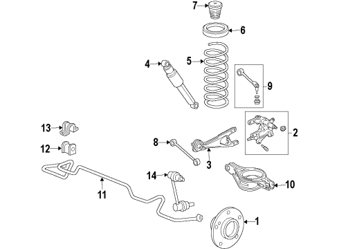 2013 Acura MDX Rear Suspension Components, Lower Control Arm, Upper Control Arm, Ride Control, Stabilizer Bar Shock Absorber, Rear Diagram for 52610-STX-A04