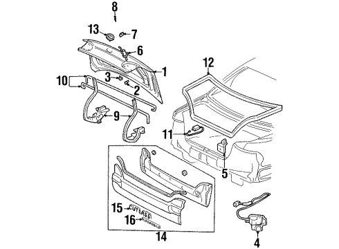 1998 Oldsmobile Cutlass Trunk Lid Emblem Diagram for 10283814