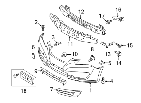 2011 Hyundai Genesis Coupe Front Bumper License Plate Mounting Molding Assembly Diagram for 86910-2M100