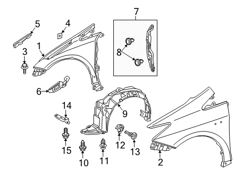 2013 Toyota Prius Plug-In Fender & Components Liner Extension Diagram for 53851-47040