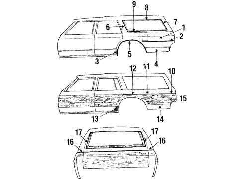1984 Pontiac Parisienne Quarter Panel & Components MOLDING, Rear Compartment Lid, Rear End Panel and Tailgate Diagram for 20043373