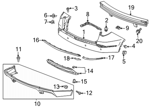 2022 Acura MDX Bumper & Components - Rear Hitch Garnish, Rear Bumper Diagram for 71515-TYA-A00