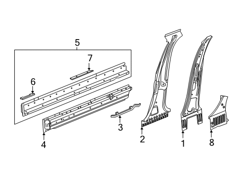 2020 Cadillac XT4 Center Pillar & Rocker Rocker Reinforcement Baffle Diagram for 84077323