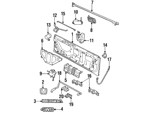 1995 Honda Passport Tail Gate Stay Assy., L. Gas Hatch Gate Diagram for 8-94342-178-1