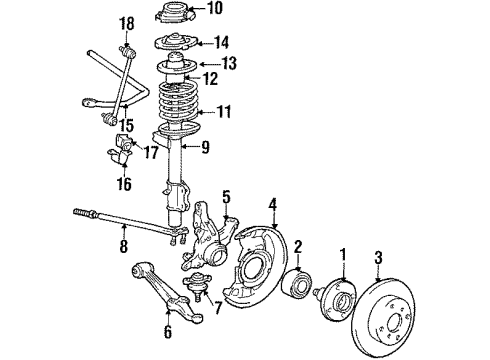 1987 Toyota MR2 Front Suspension Components, Lower Control Arm, Stabilizer Bar Front Disc Diagram for 43512-17010