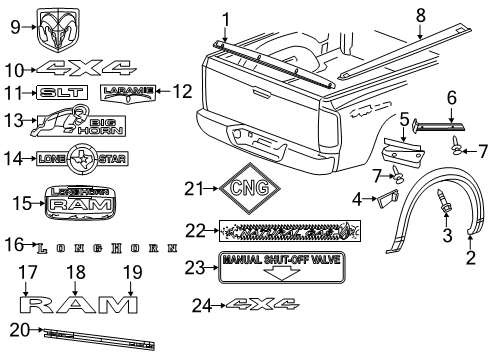 2018 Ram 3500 Exterior Trim - Pick Up Box Cap-Rail Diagram for 68375109AA