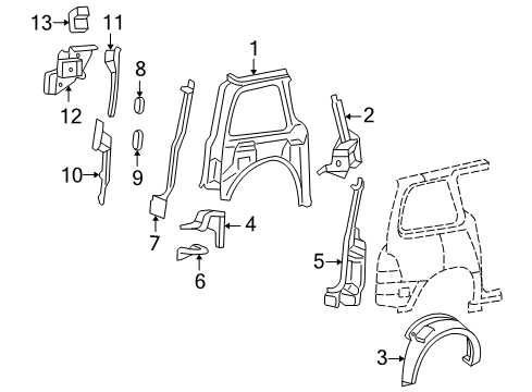 2007 Mercury Monterey Inner Structure - Side Panel Shield Diagram for XF2Z-1631307-AA