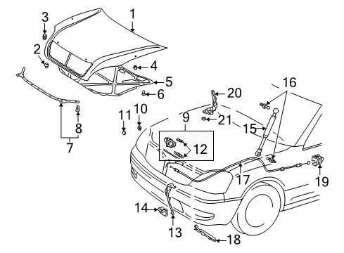 2005 Lexus LS430 Hood & Components Set,Support Assembly,HOO Diagram for 53440-59115