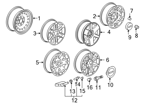 2008 GMC Yukon Wheels Hub Cap Diagram for 9597681