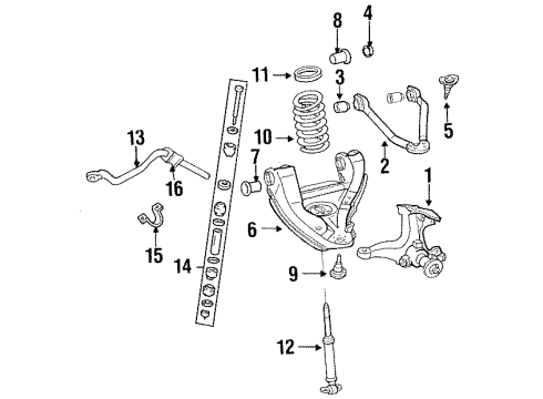 1994 GMC C2500 Front Suspension Components, Lower Control Arm, Upper Control Arm, Stabilizer Bar Lower Control Arm Front Bushing Diagram for 15687205