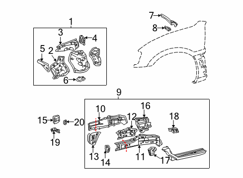 2001 Toyota RAV4 Structural Components & Rails Bracket Diagram for 57105-42030