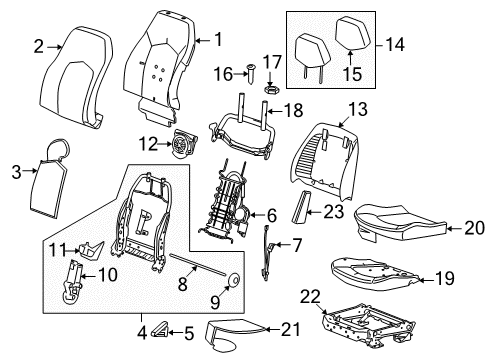 2014 Cadillac CTS Driver Seat Components Seat Back Cover Diagram for 22737826