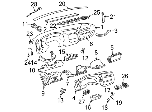 1999 GMC Jimmy Instrument Panel Bolster Asm-Instrument Panel Driver Knee *Graphite Diagram for 15189731