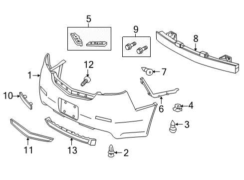 2012 Acura TL Rear Bumper Bracket, Left Rear Bumper Side Diagram for 71555-TK4-A00