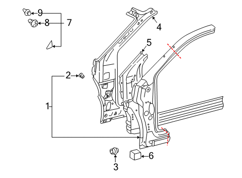 2001 Toyota Echo Hinge Pillar Reinforcement Diagram for 61108-52011