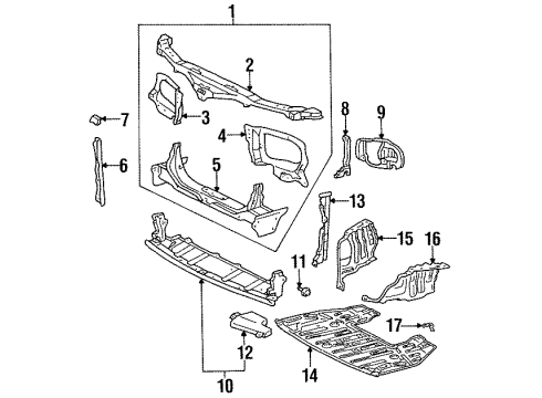 2000 Lexus LS400 Radiator Support Engine Under Cover, Rear Right Diagram for 51443-50020